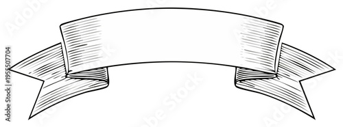 Vintage Blank Ribbon Banner with Hand Drawn Sketch Style and Copy Space