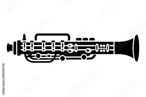 bass flute silhouette illustration for woodwind music instrument orchestra band and performance design