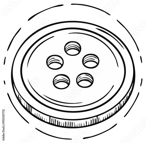Monochrome hand drawn five hole button for sewing fashion and craft design element