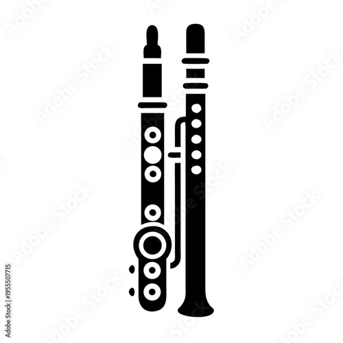 bass flute silhouette icon illustration for woodwind music instrument orchestra band and performance design