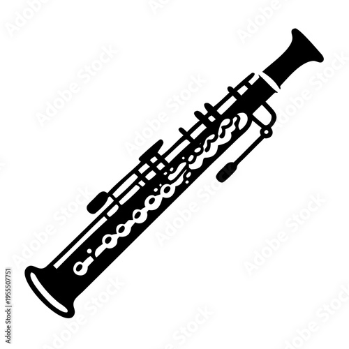 bass flute silhouette icon illustration for woodwind music instrument orchestra band and performance design