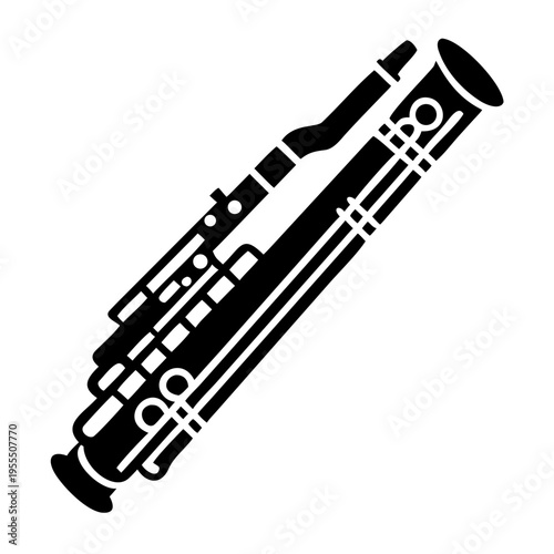 contrabass flute silhouette icon illustration for large woodwind music instrument orchestra and performance design