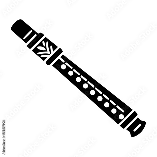 native american flute silhouette icon illustration for traditional woodwind music instrument and cultural design