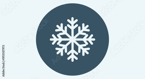 Minimalistic Snowflake Icon in Flat Design with Cool Blue Background