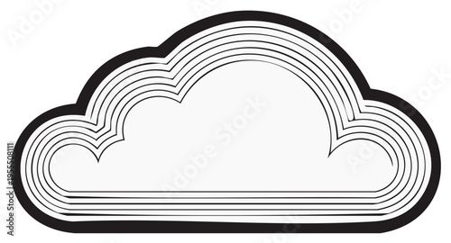Abstract cloud shape constructed from sequential black lines creating a layered appearance on a white background