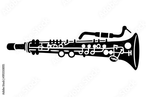 bass clarinet silhouette illustration for woodwind music instrument orchestra band and performance design
