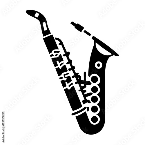 bass clarinet silhouette icon illustration for woodwind music instrument orchestra band and performance design