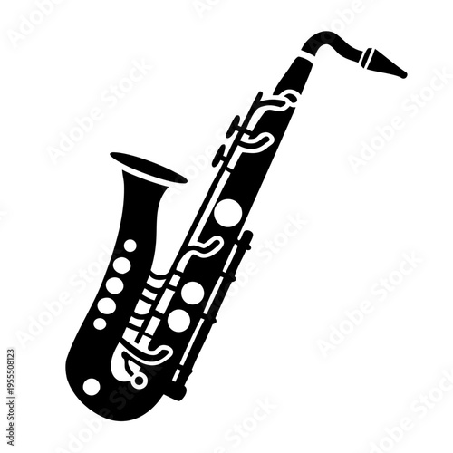 bass clarinet silhouette icon illustration for woodwind pmusic instrument orchestra band and performance design