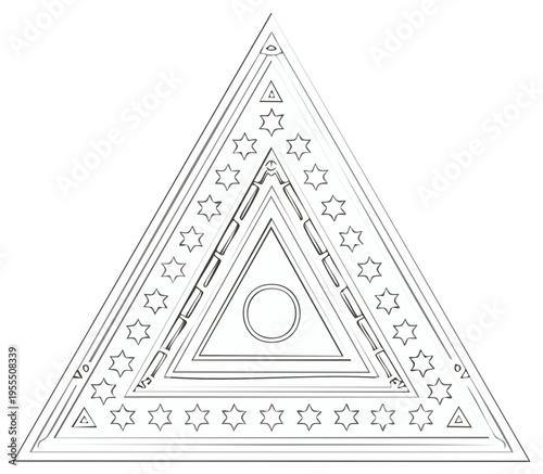 Esoteric Triangular Geometric Symbol with Stars and Eye Illustration