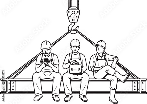Construction workers sitting on a steel beam