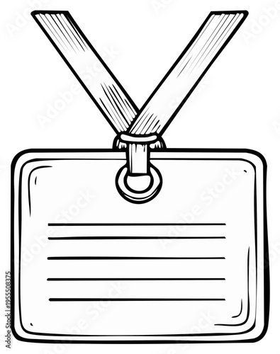 Badge or tag with lanyard illustration. Blank identity card for name or other information