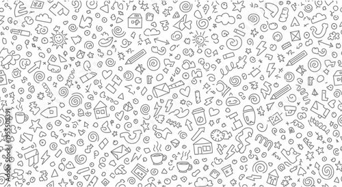 Playful and Diverse Pattern of Hand-Drawn Doodles Covering the Canvas