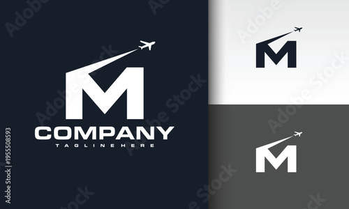 letter M airplane take off logo