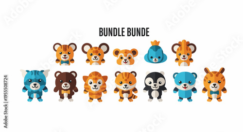 Set of cute cartoon baby animals including lions tigers bears and a whale in a colorful bundle