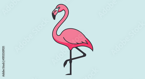 Stylized Minimalist Illustration of a Pink Flamingo Standing on One Leg