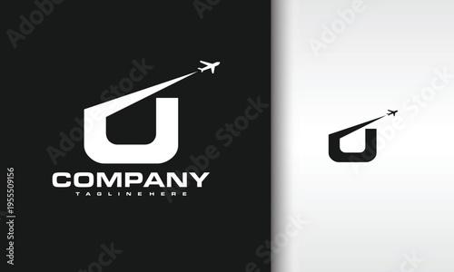 letter U airplane take off logo