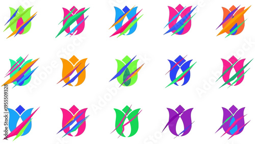 Abstract colorful geometric swirl patterns with vibrant overlapping shapes and dynamic color