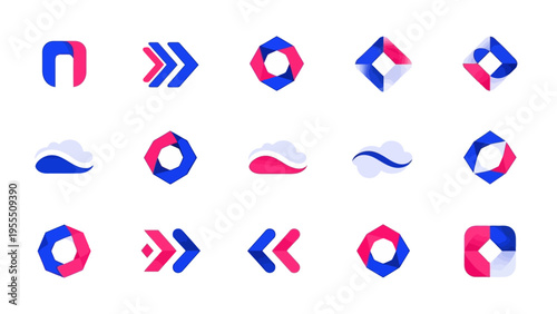 Abstract geometric logo icons with vibrant blue and pink colors suitable for modern branding and