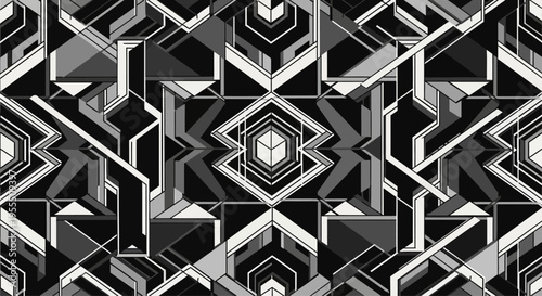 Abstract geometric black and white pattern with intricate cubes and lines for modern art design