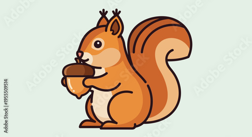 Adorable cartoon squirrel holding an acorn with a friendly expression and a playful stance