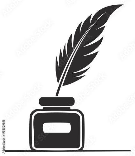 Classic quill pen poised over an inkwell ready for writing ideas and stories