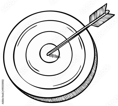 Hand drawn sketch of a target with an arrow hitting the bullseye representing accuracy and precision