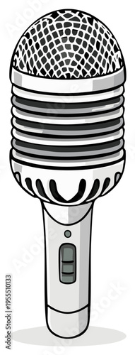 Vector microphone illustration, professional audio equipment for speaking or singing, retro style microphone graphic.