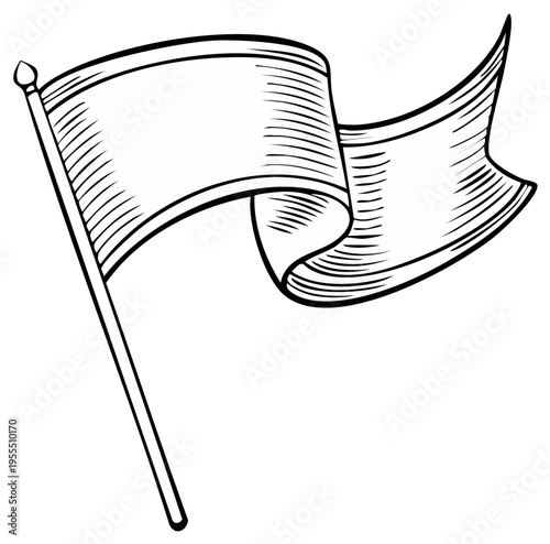 Vintage Style Blank Banner Flag Waving on a Pole