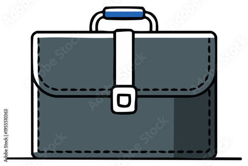 Classic dark leather briefcase with blue handle and buckle closure for business documents