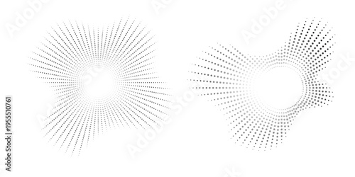Sound wave, circular equalizer icons, round music soundwave shape, concentric energy burst. Vector illustration.