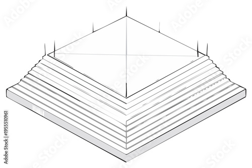 Layered Pyramid Structure: Architectural Design, Building Foundation, Isometric Perspective and Abstract Concept