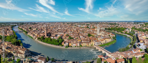 Aerial view of the city of Verona and the Adige River