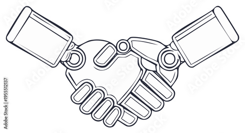 Robotic Handshake Forming a Heart Symbol of Unity and Technology Line Art Illustration