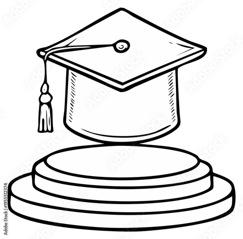 Graduation Cap and Tassel Symbolizing Academic Achievement on a Three Tiered Round Podium