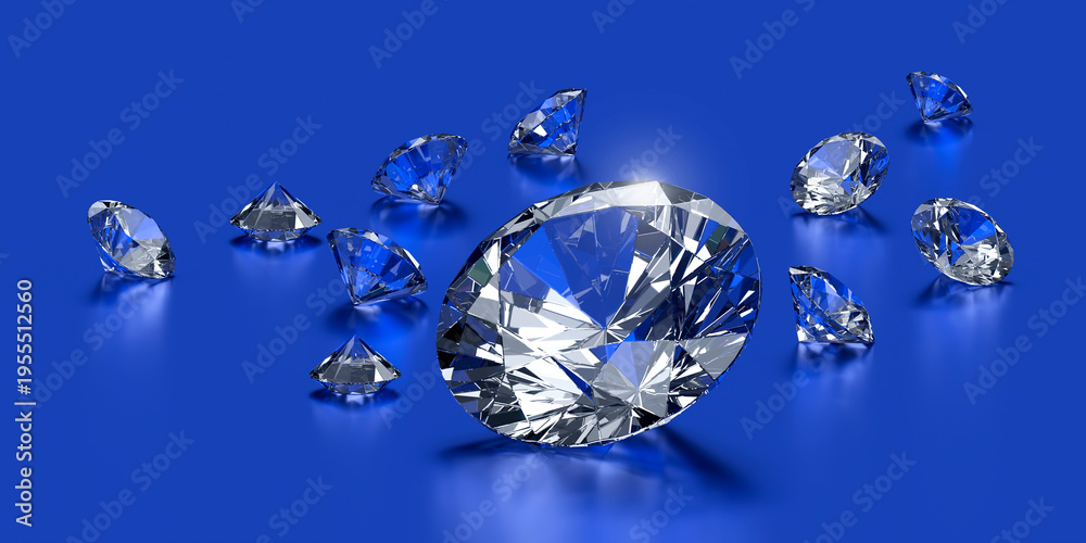 Fototapeta premium Dazzling diamond on blue background
