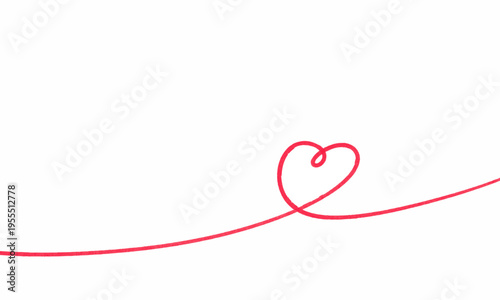 赤い一本線の一筆書きハートシンボル、愛のアイコン