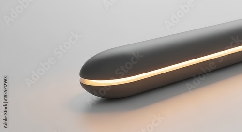 Minimalist modern LED light bar with warm glow on white background