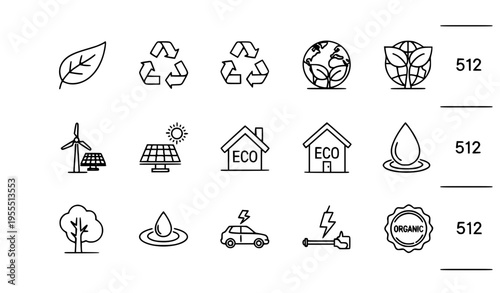 Ecology Sustainability Thin Line Icon Set Pixel Perfect Eco Vector