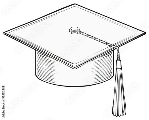 Illustration of a Graduation Cap. Academic dress. Graduation hat with tassel for academic degree. Education and University Symbol