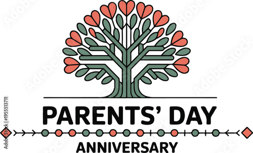 Parents day anniversary with abstract tree and decorative elements on grid