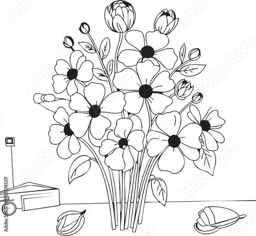 Beautiful Floral Bouquet Coloring Page for Kids and Adults Stress Reli