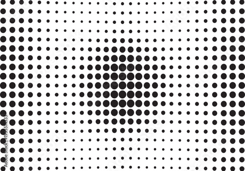 Halftone pop art dot pattern, gradient circles forming radial effect