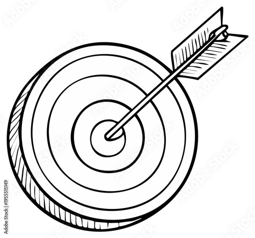 Hand drawn target with arrow hitting bullseye accurate success concept