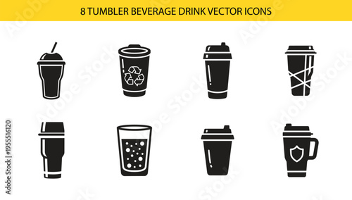 Organic tumbler beverage drink icon group showing time and water drop liquid concepts for healthy lifestyle apps