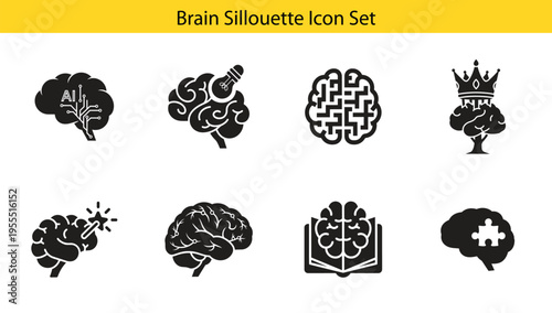 Creative brain silhouette icon set bundle highlighting human mind intelligence and smart logic concepts for business projects
