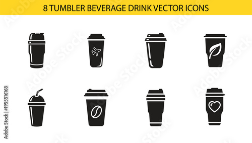 Cold and hot tumbler beverage drink graphic set collection for trendy modern cafe business branding and websites