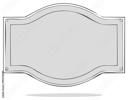 Hand drawn decorative blank grey sign plate with fasteners offering customizable text area