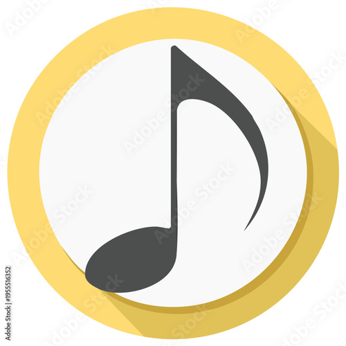Isolated Musical Note Icon in Circle with Shadow, Simple Music Symbol on Round Shape