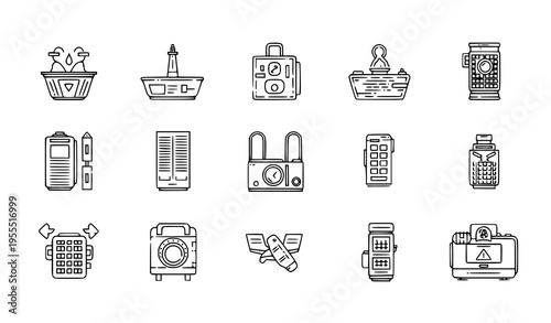 Smart Home and IoT Device Icon Set with Appliances, Security Systems, Sensors, and Connected Technology for Automation and Modern Living Vector Design