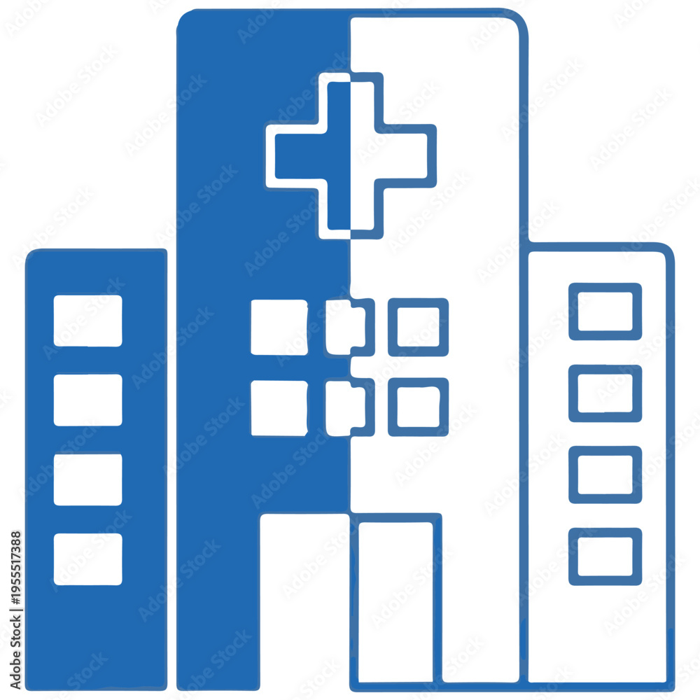 Obraz premium Vector hospital building icon, medical cross symbol